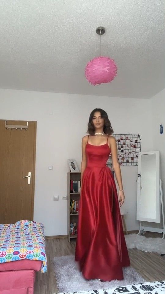 Vintage A Line Straps Floor Length Red Prom Dress Main image