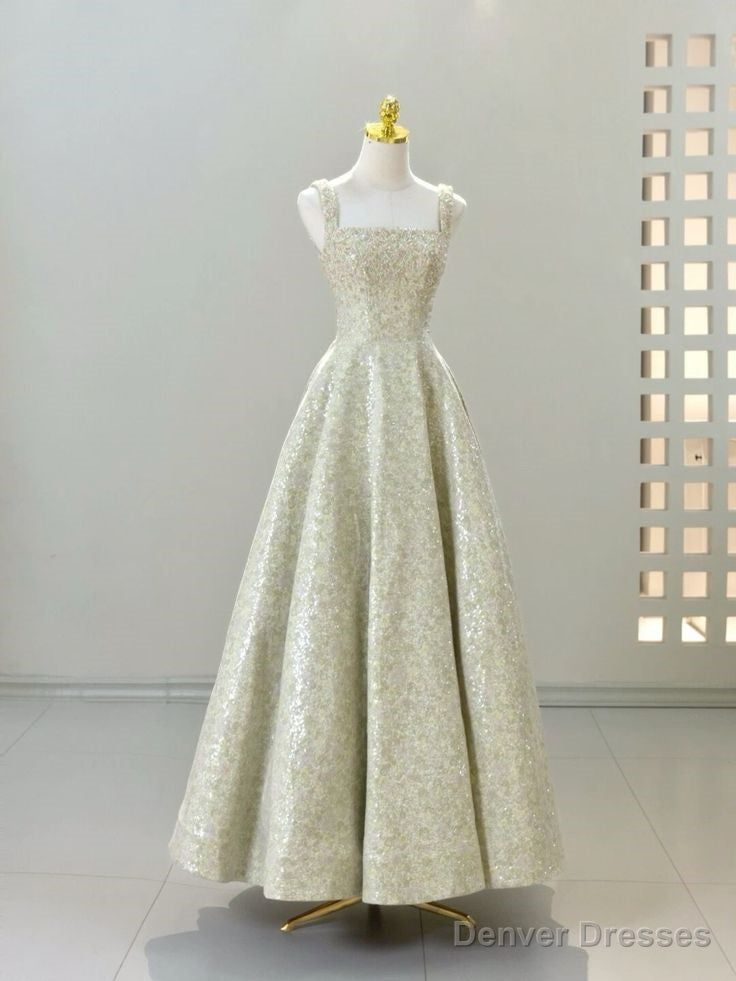 Vintage A line Straps Sequin Satin Long Evening Dress Prom Dresses Main image