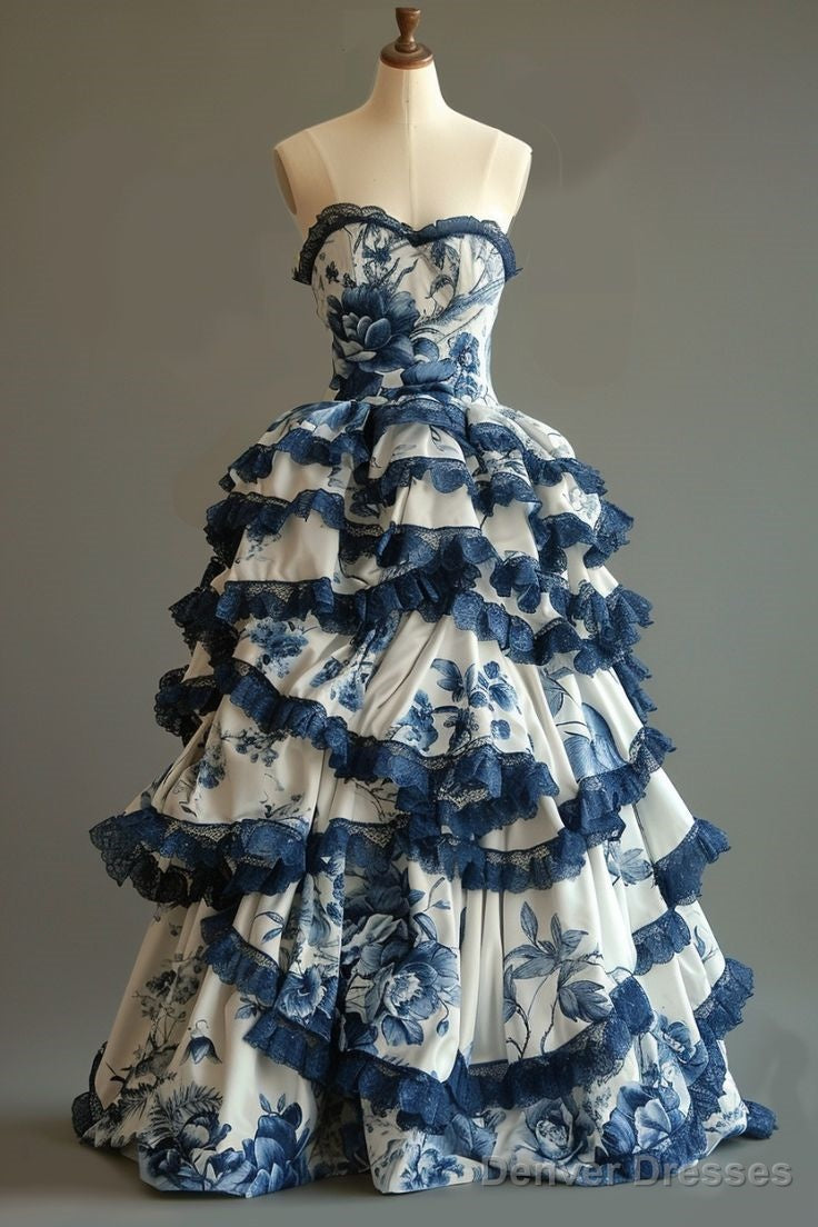 Vintage A-Line Sweetheart Chiffon Lace Long Prom Dress Elegant Layed Floral Wedding Dress Main image