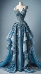 Vintage A Line Sweetheart Neck Chiffon Applique  Long Prom Dress, Evening Dress