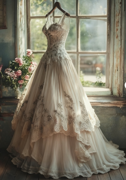Vintage A-Line Sweetheart Neck Tulle Lace Long Prom Dress Applique Sweet Flower Wedding Dress