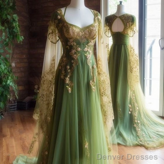 Vintage A Line  Tulle Sage Green Prom Dress Main image