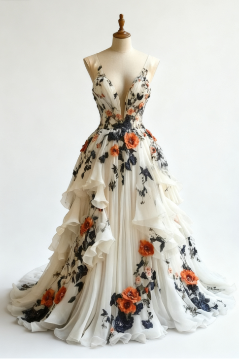 Fairytale A-Line Wedding Dress Œ¸Chiffon 3D Applique Evening Dress Secondary image