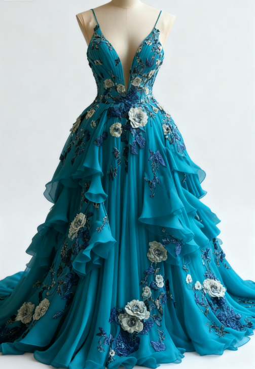 Fairytale A-Line Wedding Dress Œ¸Chiffon 3D Applique Evening Dress