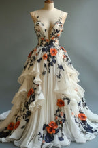 Fairytale A-Line Wedding Dress Œ¸Chiffon 3D Applique Evening Dress