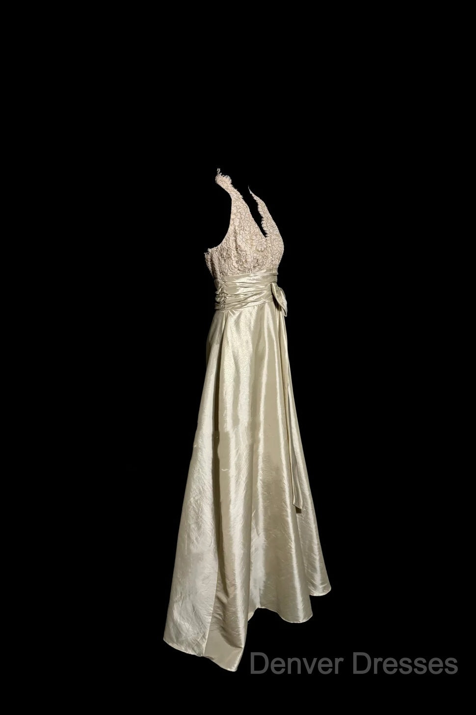 Vintage A Line V Neckline Champagne Lace Prom Gown Fairy Prom Dress