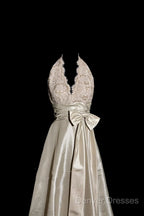 Vintage A Line V Neckline Champagne Lace Prom Gown Fairy Prom Dress