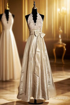 Vintage A Line V Neckline Champagne Lace Prom Gown Fairy Prom Dress