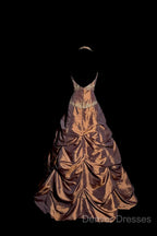 Vintage Ball Gown Halter Brown Sleeveless Long Prom Gown Fairy Prom Dress