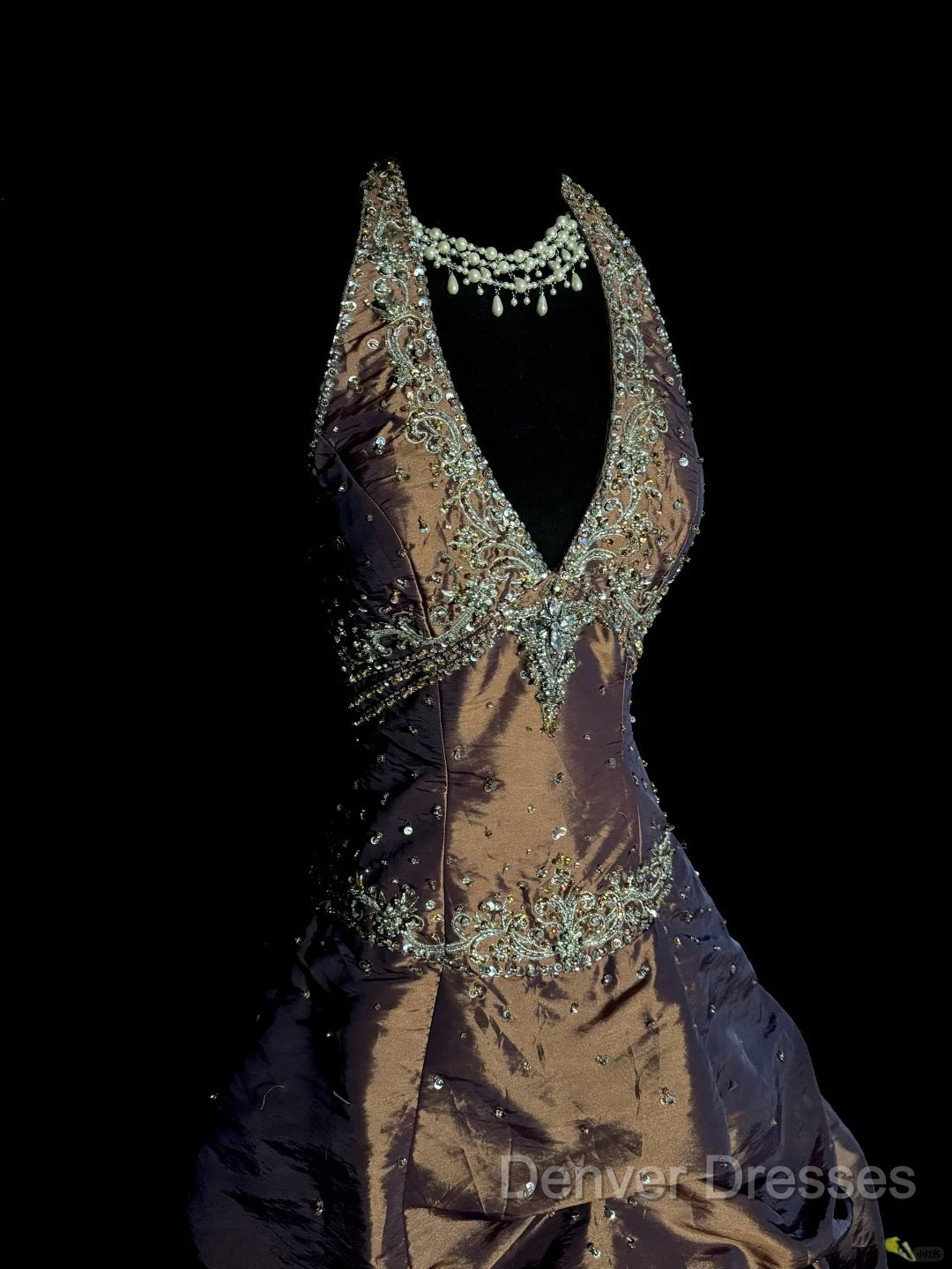 Vintage Ball Gown Halter Brown Sleeveless Long Prom Gown Fairy Prom Dress