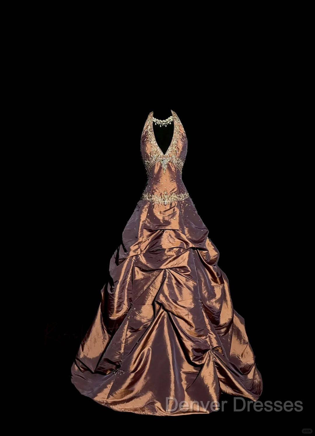 Vintage Ball Gown Halter Brown Sleeveless Long Prom Gown Fairy Prom Dress