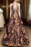 Vintage Ball Gown Halter Brown Sleeveless Long Prom Gown Fairy Prom Dress