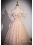 Vintage Ball Gown Off The Shoulder Tulle Long Prom Dress Formal Dress