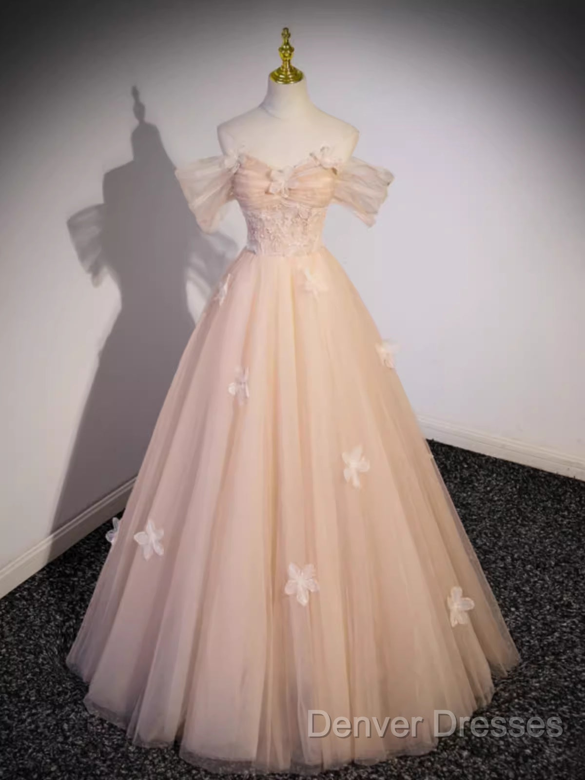 Vintage Ball Gown Off The Shoulder Tulle Long Prom Dress Formal Dress