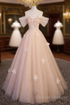 Vintage Ball Gown Off The Shoulder Tulle Long Prom Dress Formal Dress
