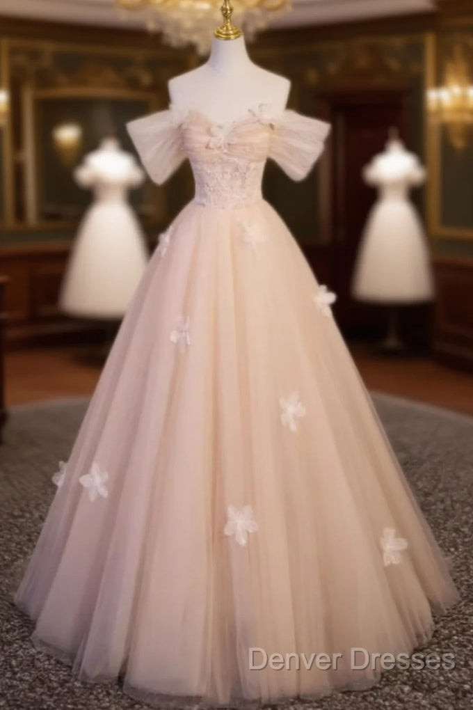 Vintage Ball Gown Off The Shoulder Tulle Long Prom Dress Formal Dress