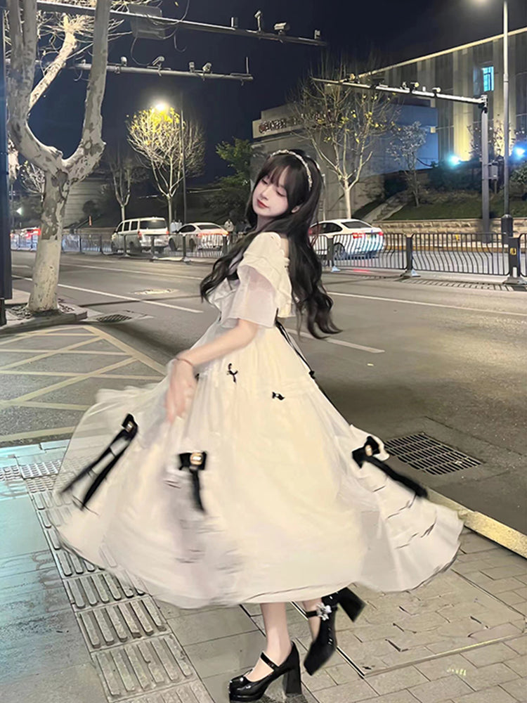 Vintage Ball Gown Off The Shoulder White Chiffon Summer 18Th Birthday Dress Lolita Dress Birthday Outfits Main image