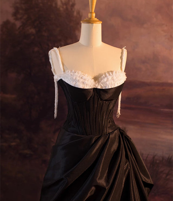 Vintage Ball Gown Spaghetti Straps Black Long Prom Dress 1950S Retro Evening Dress