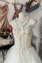 Vintage Ball Gown Spaghetti Straps Sleeveless Long White Evening Dress Prom Dress