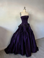 Vintage Ball Gown Strapless Burgundy Sleeveless Satin 90S Classy Prom Dress Inspiration Party Dress Princess Graduation Dress