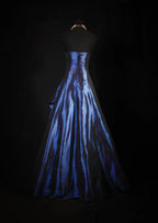 Vintage Ball Gown Strapless Navy Blue Satin Long Prom Dress Party Dress