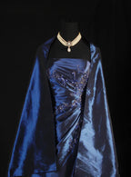 Vintage Ball Gown Strapless Navy Blue Satin Long Prom Dress Party Dress