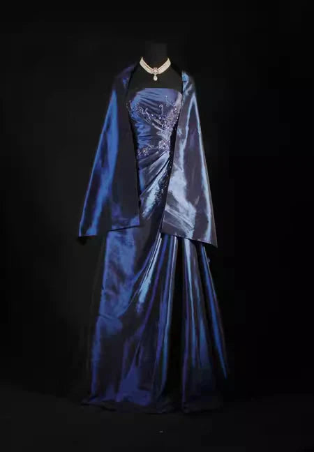 Vintage Ball Gown Strapless Navy Blue Satin Long Prom Dress Party Dress