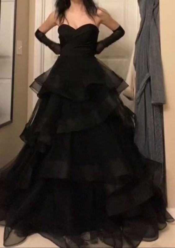 Vintage Ball Gown Strapless Sleeveless Long Tulle Black Prom Dress Secondary image