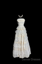 Vintage Ball Gown Strapless White Lace Prom Gown Fairy Prom Dress