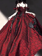 Vintage Ball Gown Straps Long Burgundy Ruffles Lace Prom Dress Birthday Outfits