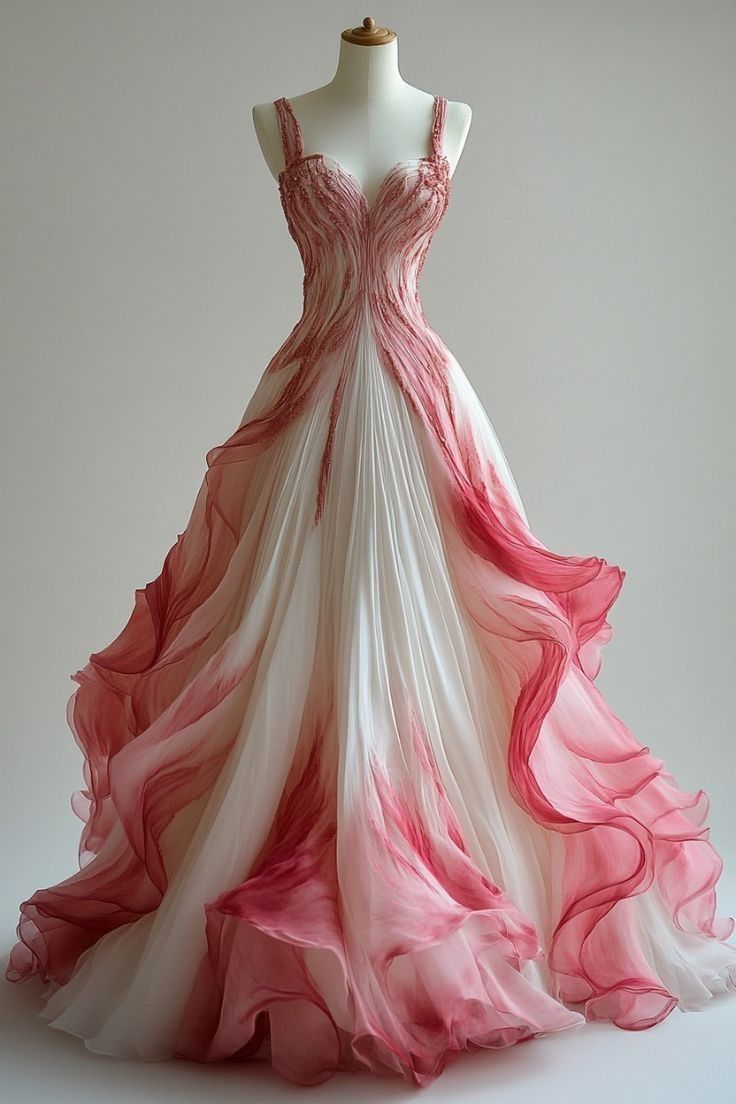 Gradient Pink A-Line V Neck Tulle Long Prom Dress,Gradient Pink Formal Party Dress Main image