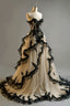 Vintage Ball Gown Sweetheart Black Tulle Prom Dress Long Ruffles Evening Dress