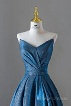 Vintage Ball Gown Sweetheart Blue Sequin Long Prom Gown Fairy Prom Dress