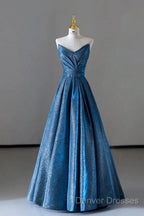 Vintage Ball Gown Sweetheart Blue Sequin Long Prom Gown Fairy Prom Dress