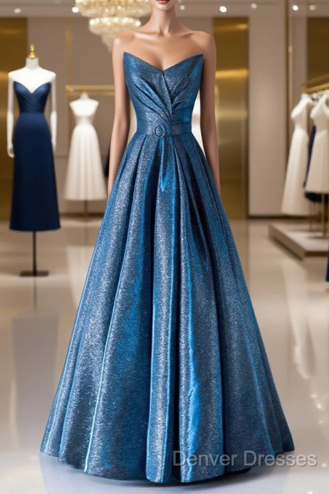 Vintage Ball Gown Sweetheart Blue Sequin Long Prom Gown Fairy Prom Dress Main image