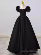 Vintage Ball Gown Sweetheart Satin Black Long Prom Dress Formal Dress