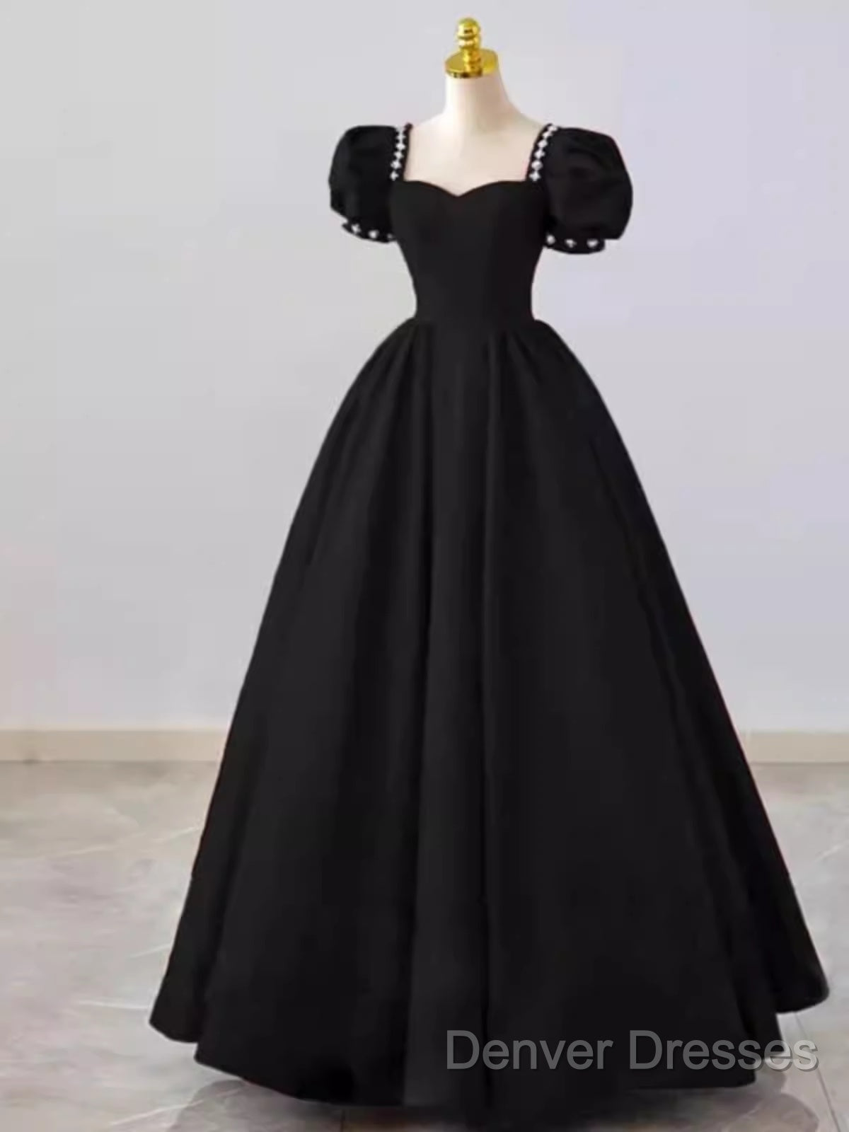 Vintage Ball Gown Sweetheart Satin Black Long Prom Dress Formal Dress