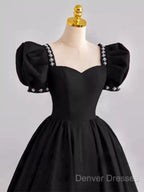 Vintage Ball Gown Sweetheart Satin Black Long Prom Dress Formal Dress