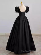 Vintage Ball Gown Sweetheart Satin Black Long Prom Dress Formal Dress
