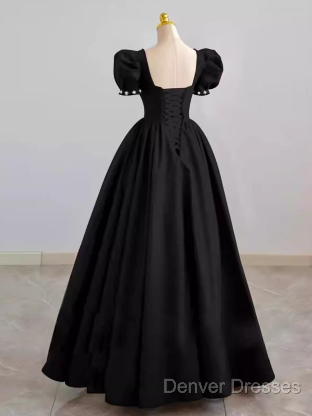 Vintage Ball Gown Sweetheart Satin Black Long Prom Dress Formal Dress