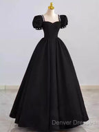 Vintage Ball Gown Sweetheart Satin Black Long Prom Dress Formal Dress