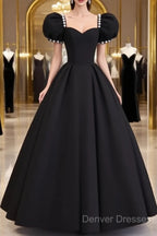 Vintage Ball Gown Sweetheart Satin Black Long Prom Dress Formal Dress