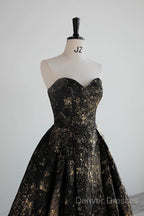Vintage Ball Gown Sweetheart Sleeveless Long Prom Gown Fairy Black Prom Dress