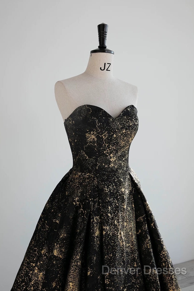 Vintage Ball Gown Sweetheart Sleeveless Long Prom Gown Fairy Black Prom Dress