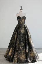Vintage Ball Gown Sweetheart Sleeveless Long Prom Gown Fairy Black Prom Dress