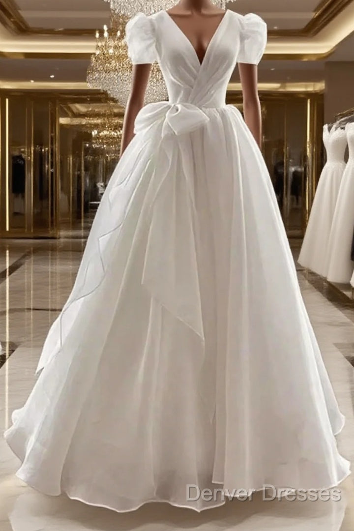 Vintage Ball Gown V Neckline Chiffon White Long Wedding Dress Brides Dress Main image