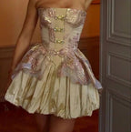 Pink Vintage Elegant Cute Short Mini Prom Dress Gold Homecoming Dress Evening Dress Prom Dress
