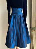 Vintage Black And Blue A-Line Long-Sleeved Velvet And Satin Prom Dress Evening Dress