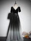 Vintage Black-Gray Gradient A-Line V-Neck Velvet Tulle Long Prom Dress Evening Dress