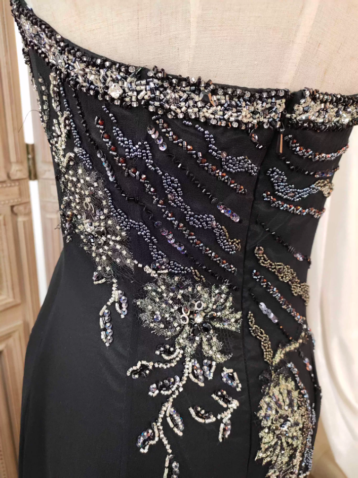 Vintage Black Mermaid Halter Neck Beaded Chiffon Long Prom Dress Evening Dress
